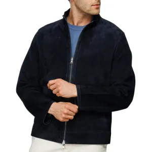 Men's Casual Versatile Stand Collar Zipper Suede Jacket 28870076F