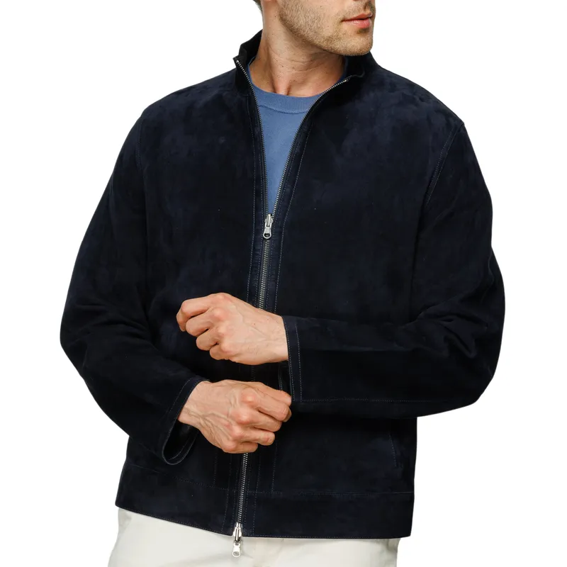 Men's Casual Versatile Stand Collar Zipper Suede Jacket 28870076F