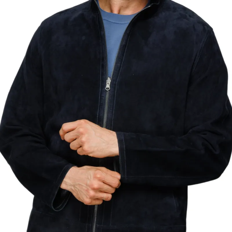 Men's Casual Versatile Stand Collar Zipper Suede Jacket 28870076F