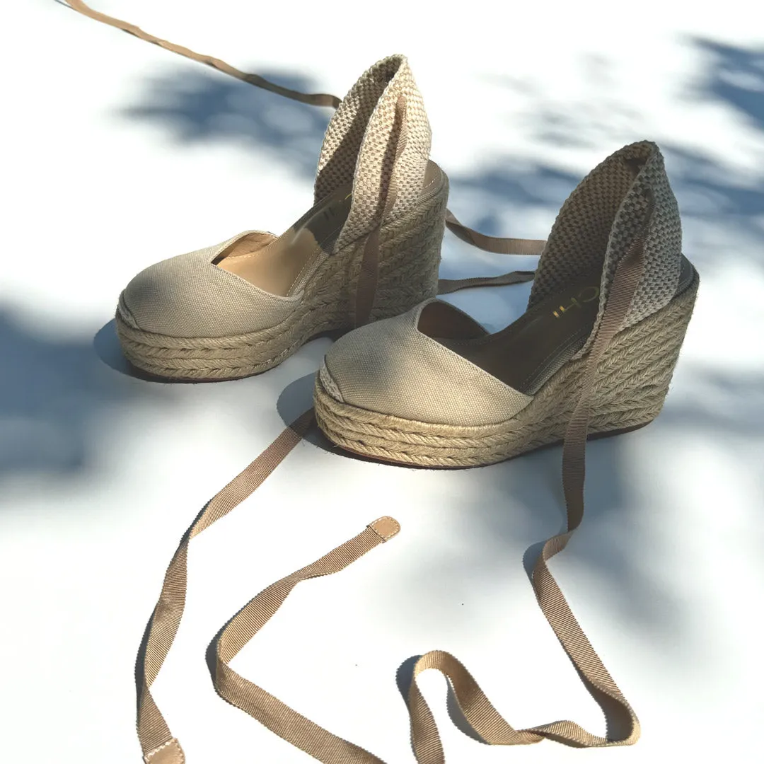 *Monaco 10 - Beige Wedge Espadrilles