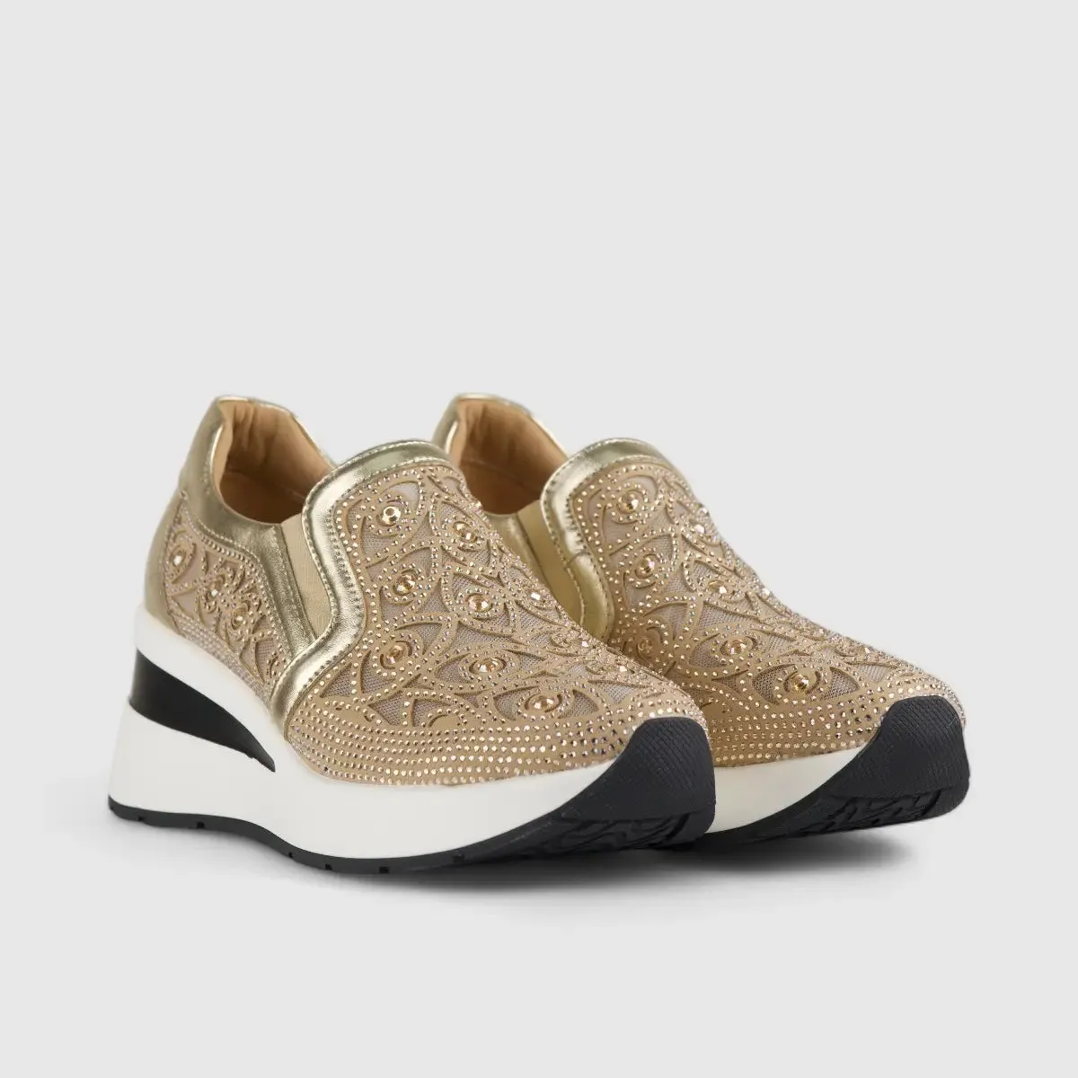 Morbido Ladies Leather Statement Sneakers Gold G02-01