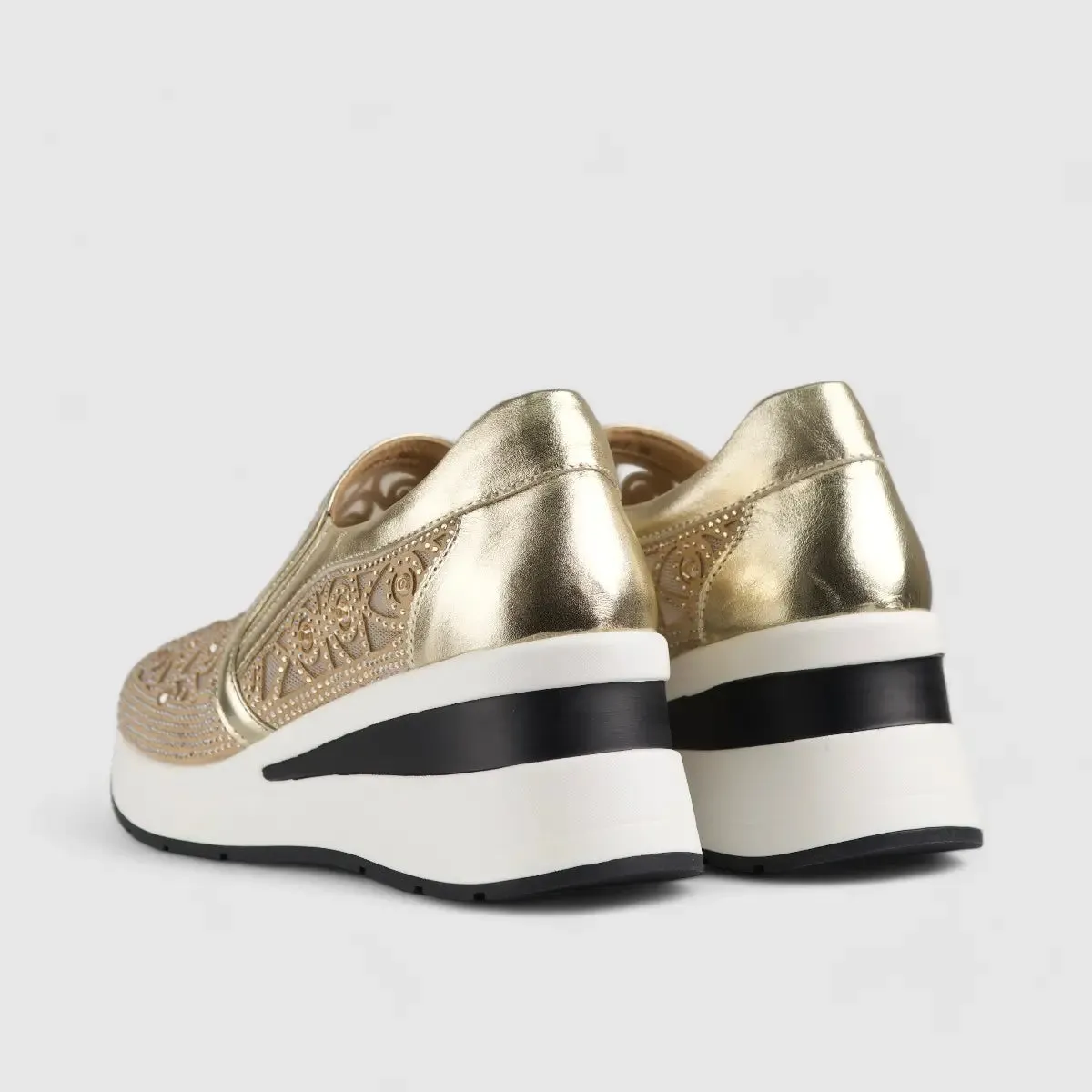 Morbido Ladies Leather Statement Sneakers Gold G02-01