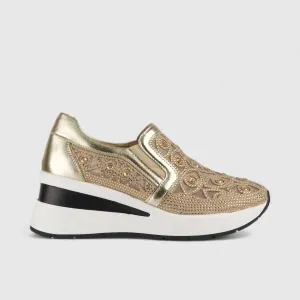 Morbido Ladies Leather Statement Sneakers Gold G02-01