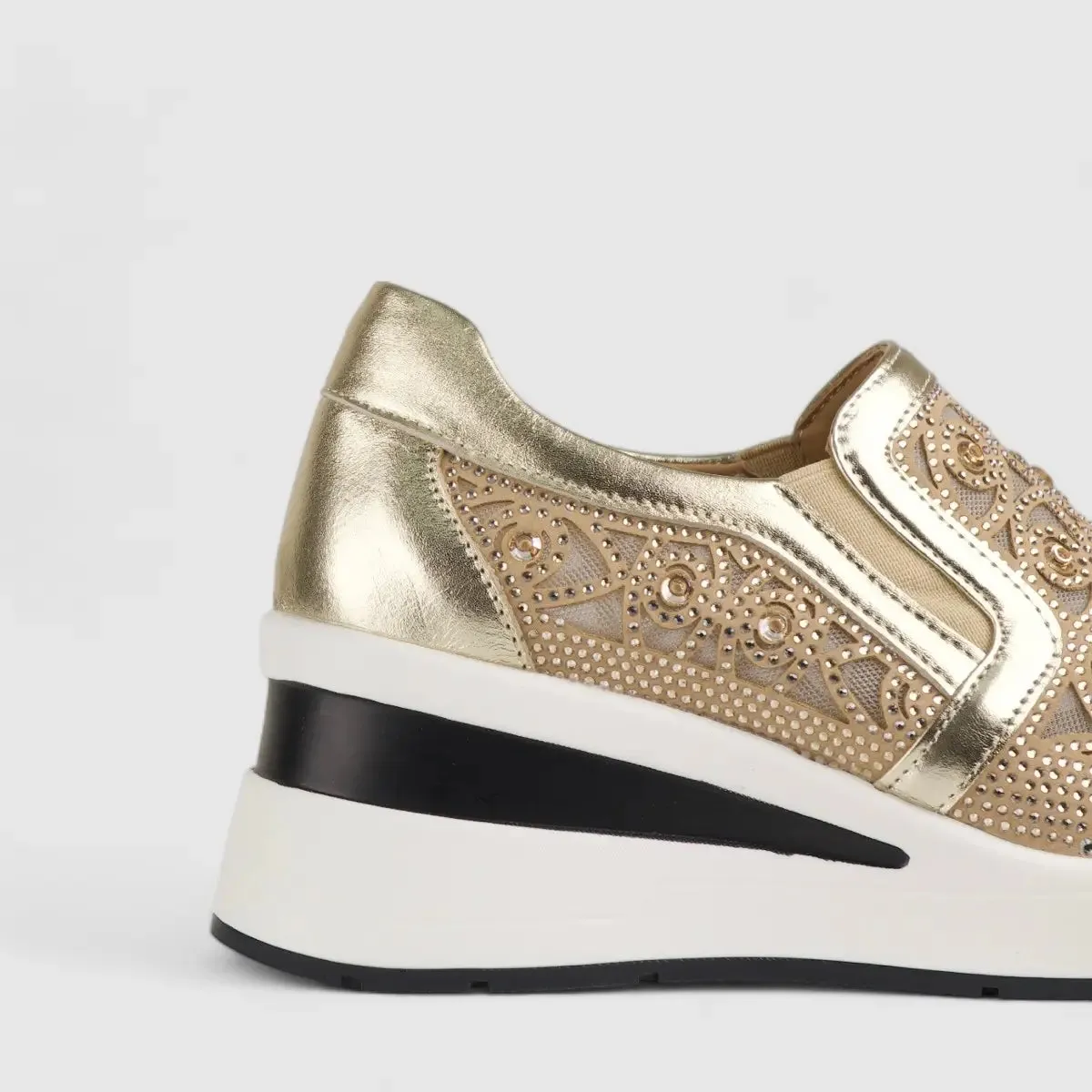 Morbido Ladies Leather Statement Sneakers Gold G02-01