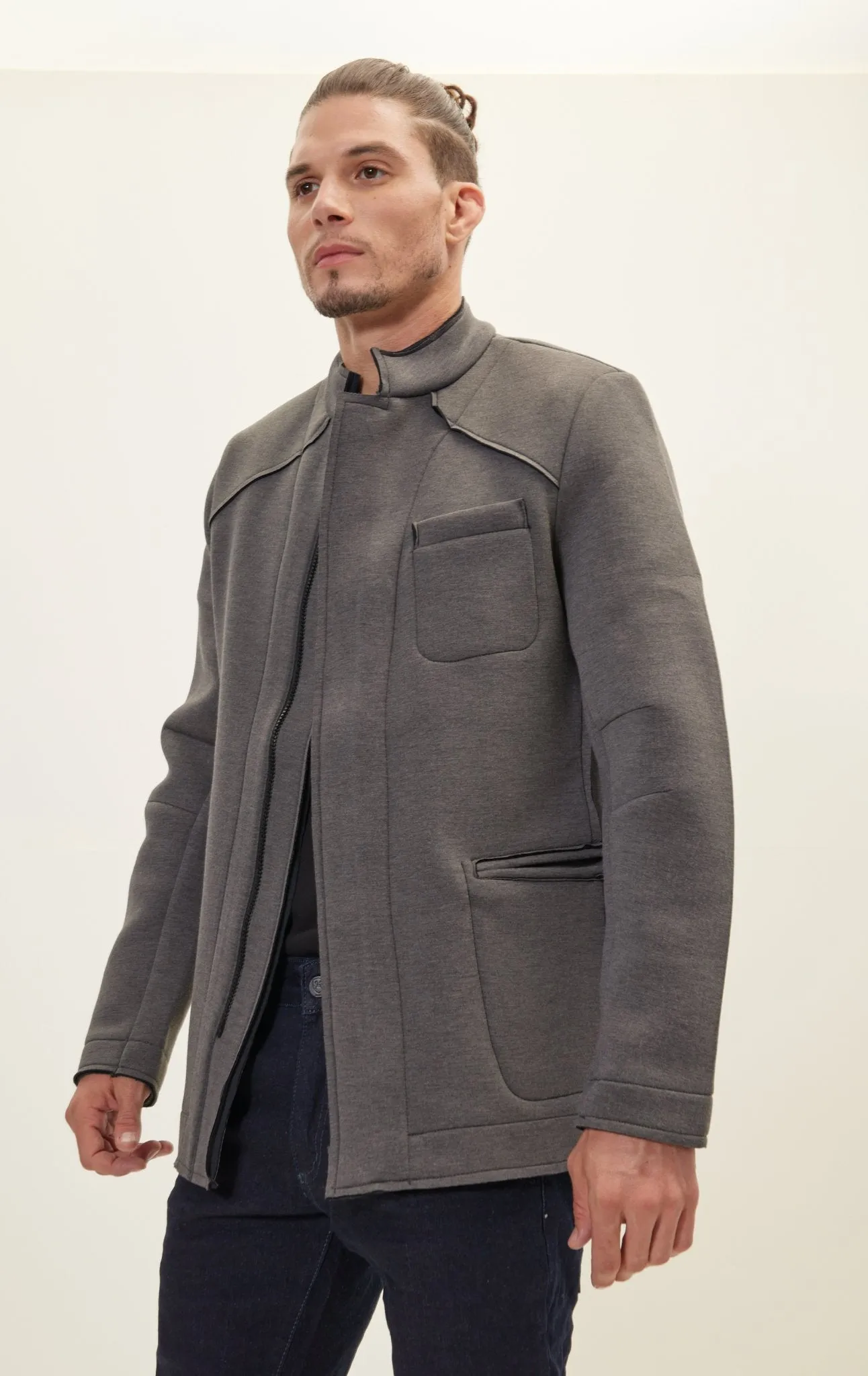 Neoprene Stand Collar Jacket - Anthracite