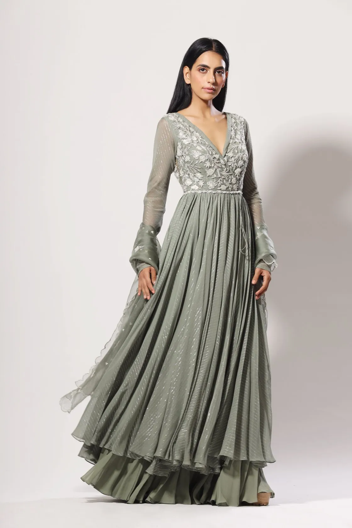 Olive angrakha anarkali set