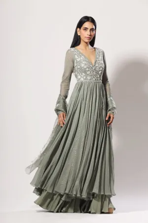 Olive angrakha anarkali set