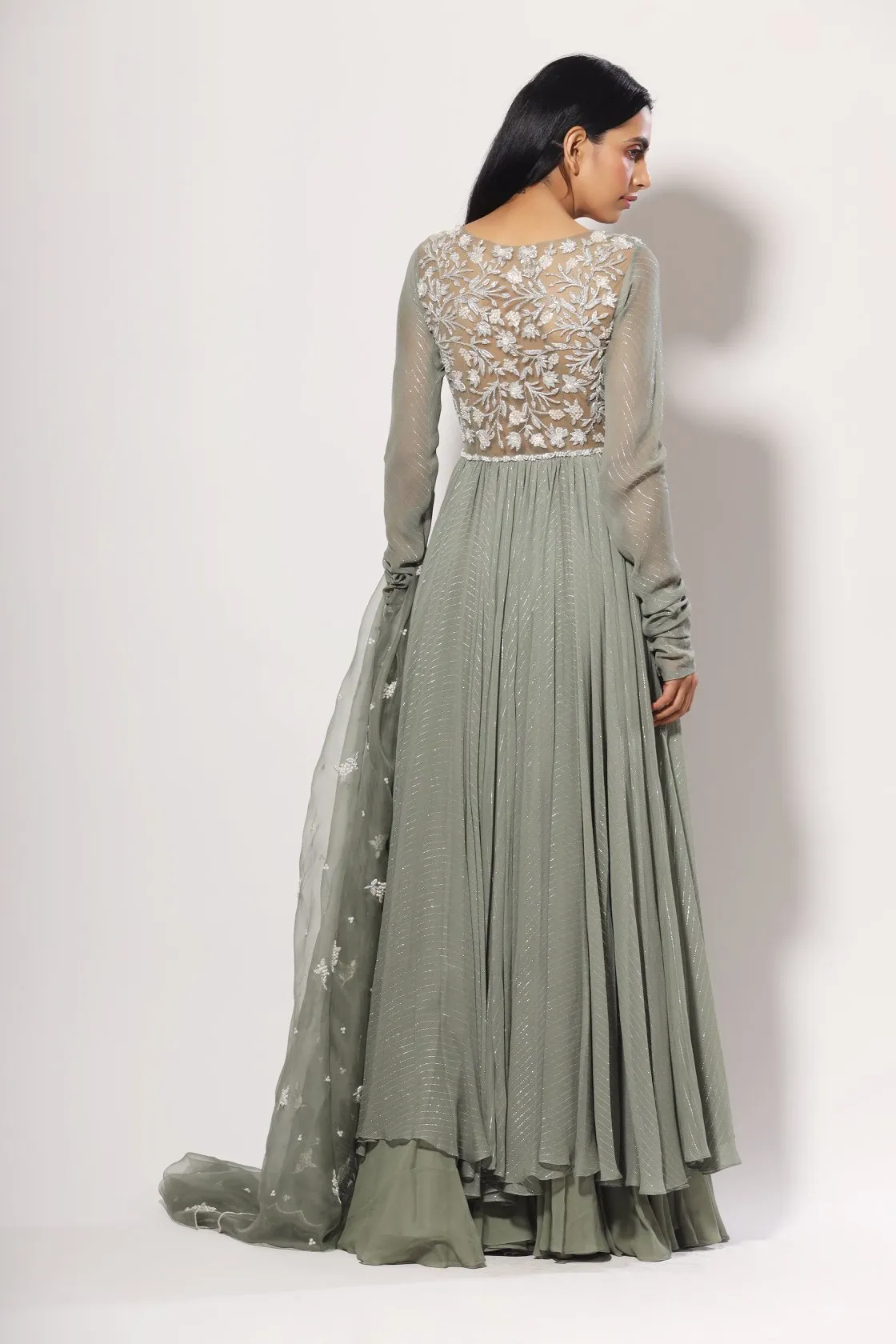 Olive angrakha anarkali set