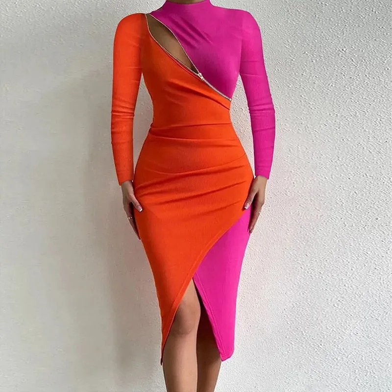 Paisley Colorblock Zipper Dress