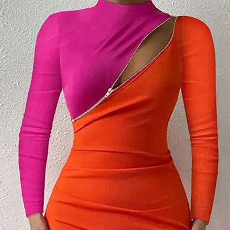 Paisley Colorblock Zipper Dress