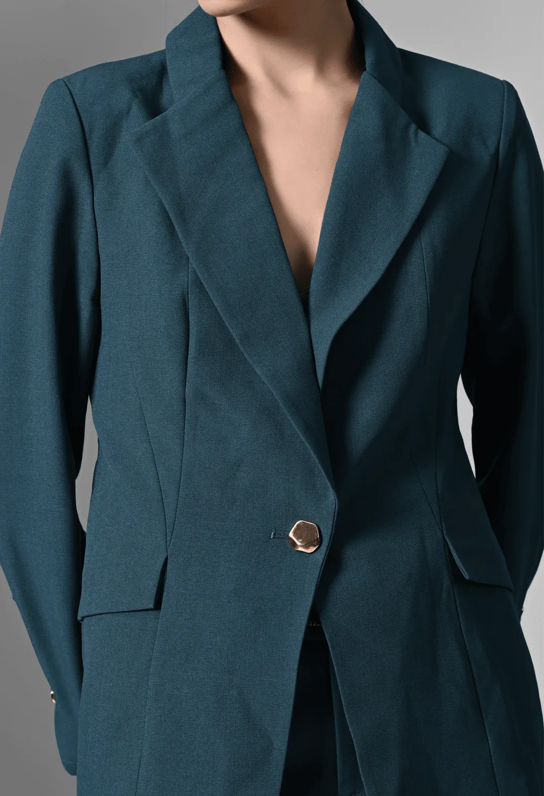 Pankh Teal Blue Solid Blazer & Trousers Set