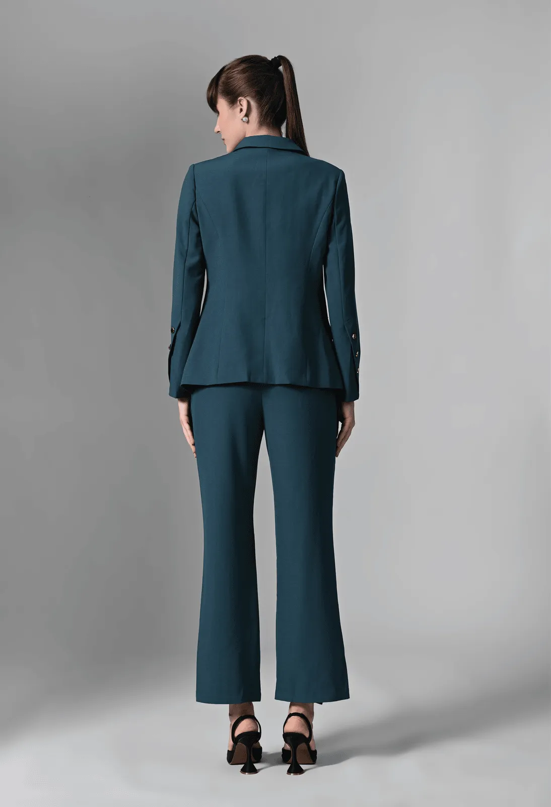 Pankh Teal Blue Solid Blazer & Trousers Set