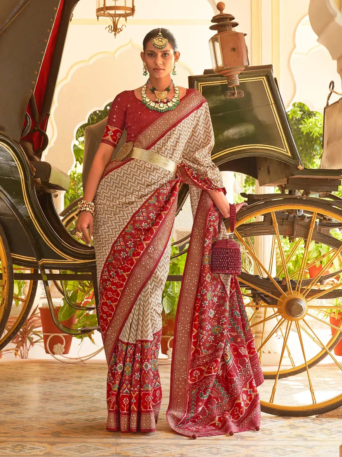 Refined Red Silk Saree with Designer Hathi Pallu