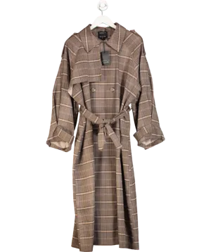 River Island Brown Check Belted Trench Coat UK L