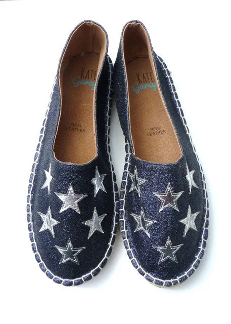 Silver Stars Navy Glitter Espadrilles