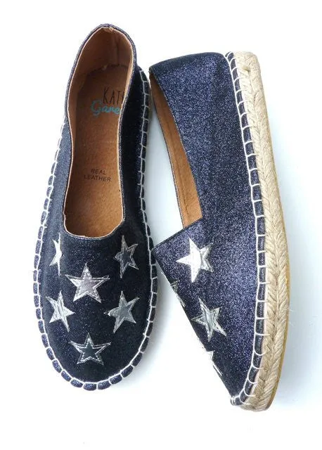 Silver Stars Navy Glitter Espadrilles