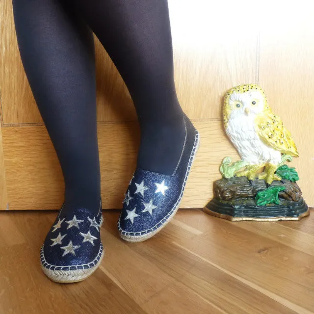 Silver Stars Navy Glitter Espadrilles