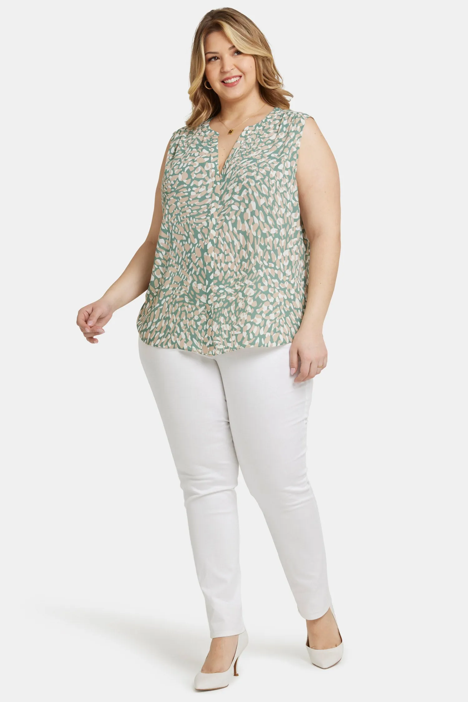 Sleeveless Pintuck Blouse In Plus Size - Endless Sea