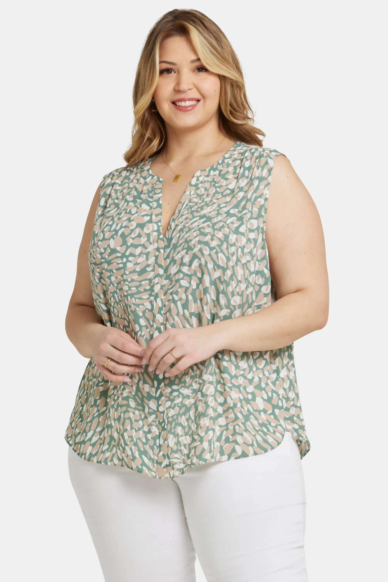 Sleeveless Pintuck Blouse In Plus Size - Endless Sea