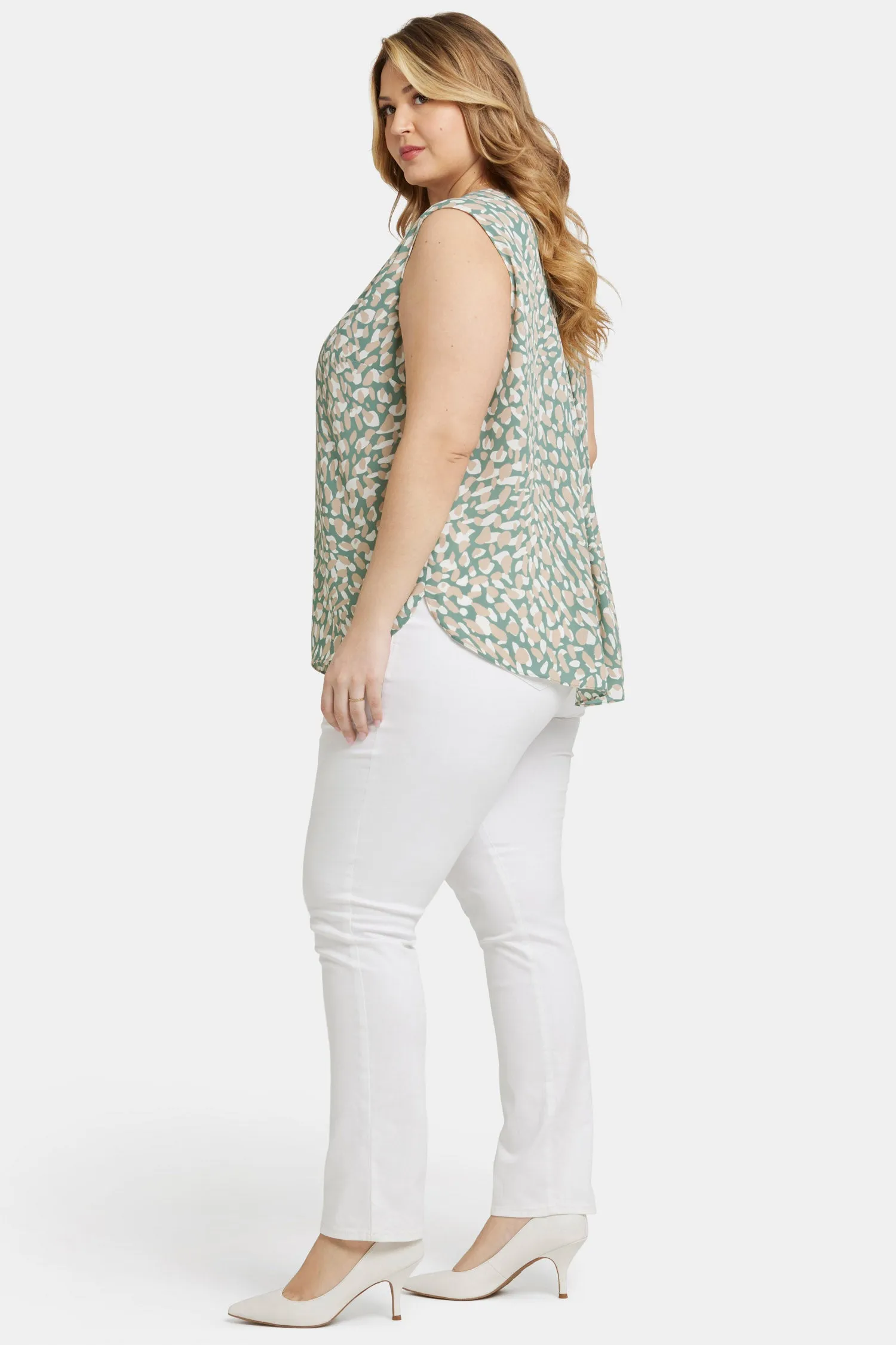 Sleeveless Pintuck Blouse In Plus Size - Endless Sea