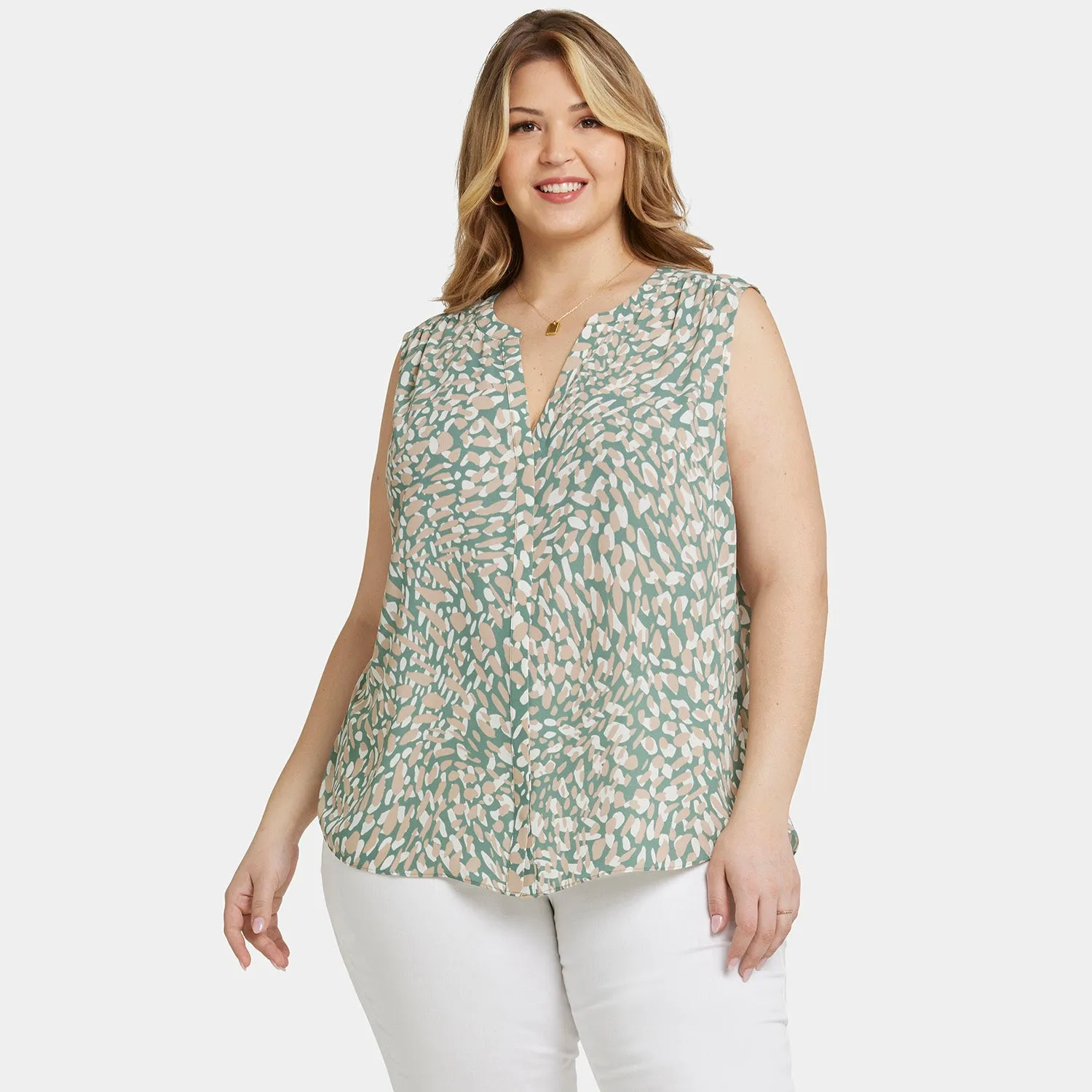 Sleeveless Pintuck Blouse In Plus Size - Endless Sea