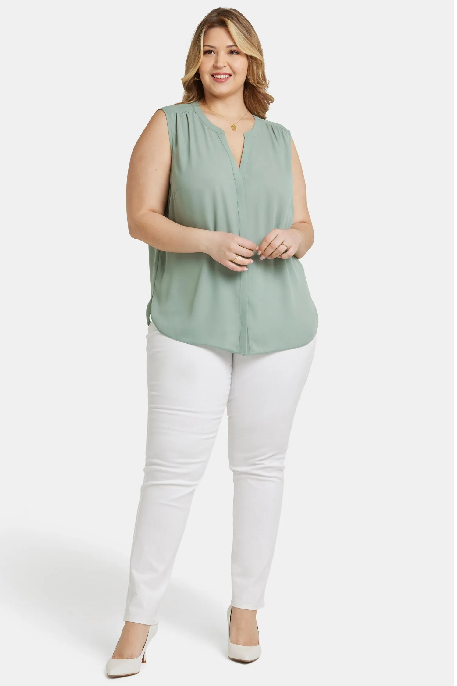 Sleeveless Pintuck Blouse In Plus Size - Lily Pad