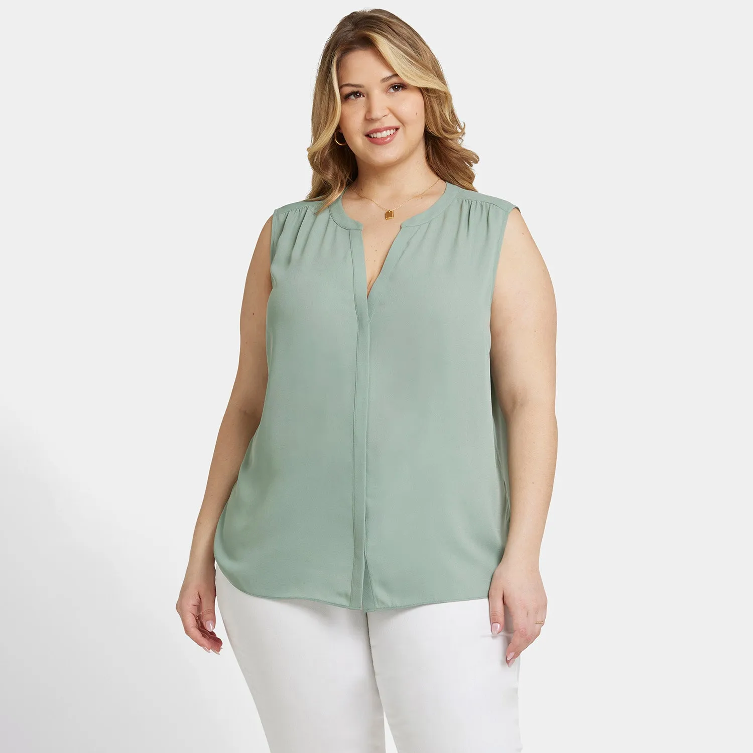Sleeveless Pintuck Blouse In Plus Size - Lily Pad