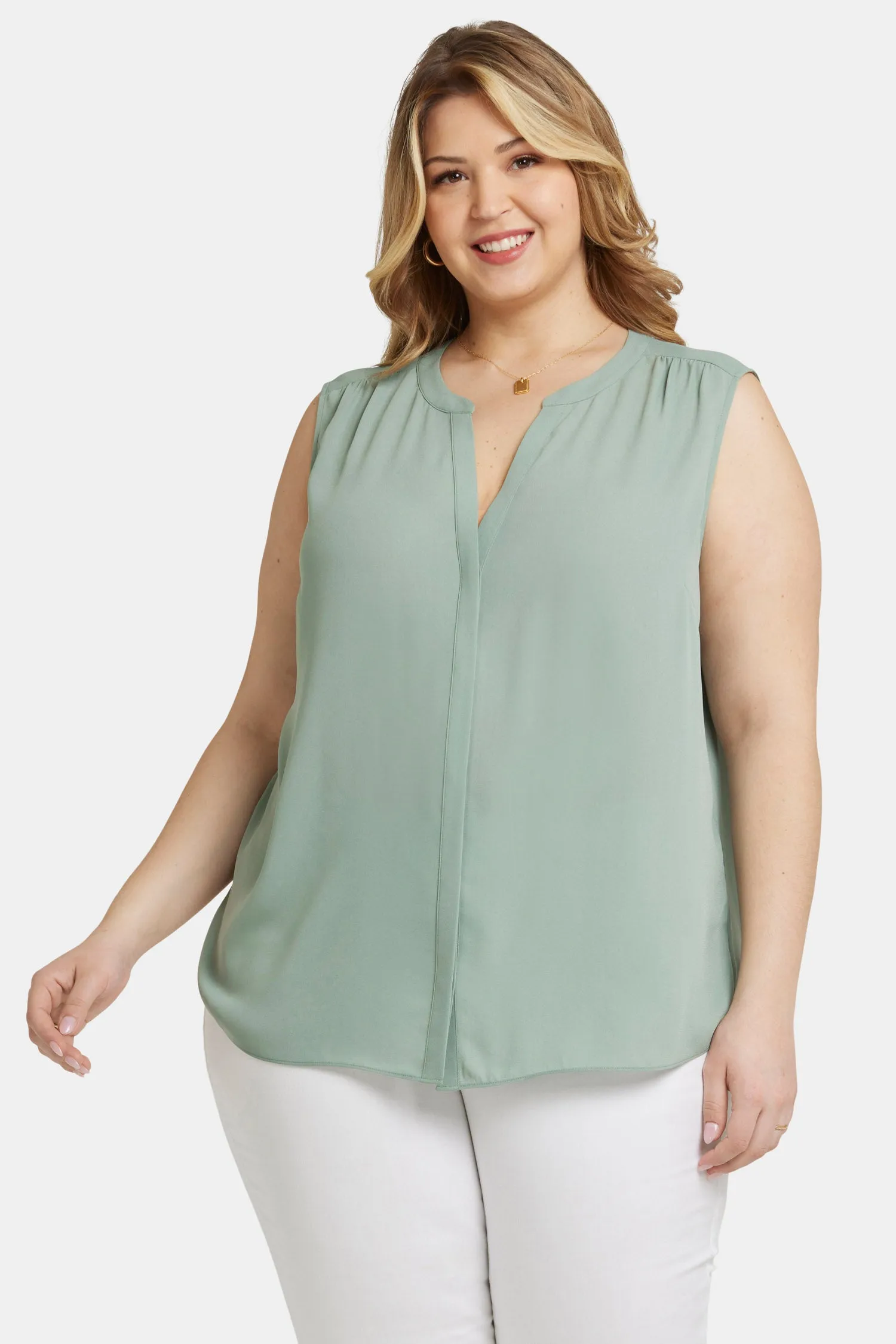 Sleeveless Pintuck Blouse In Plus Size - Lily Pad