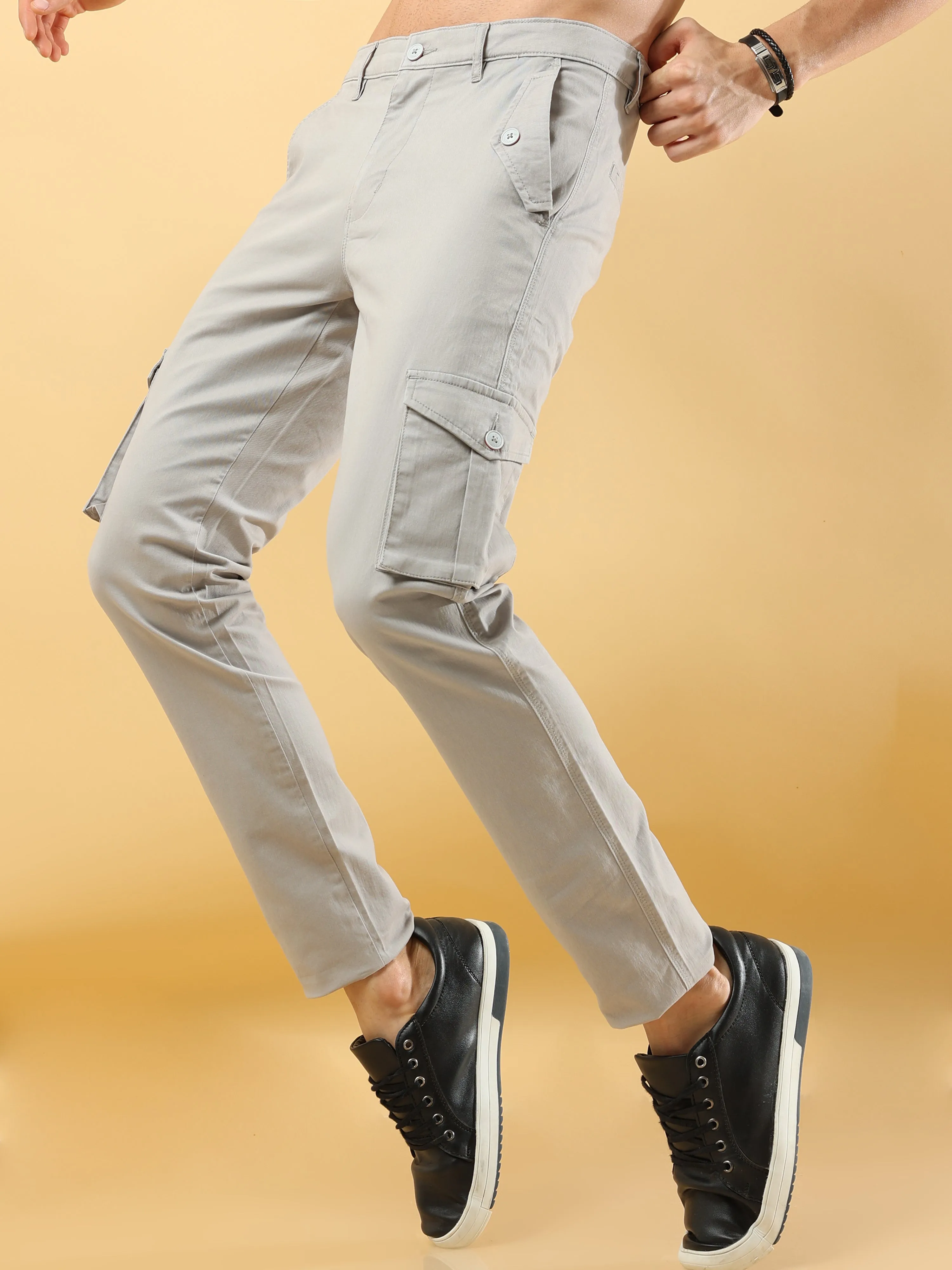 Slim Fit Light Grey Cargo Trouser