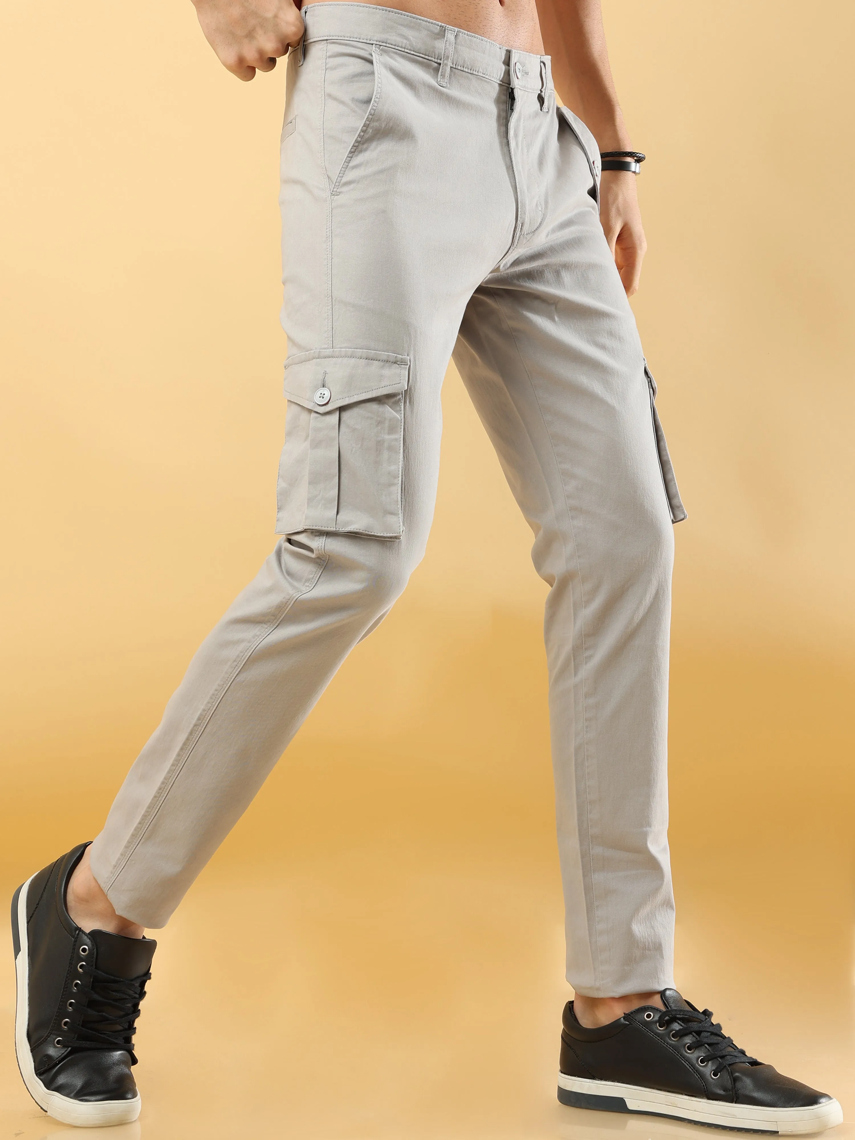 Slim Fit Light Grey Cargo Trouser
