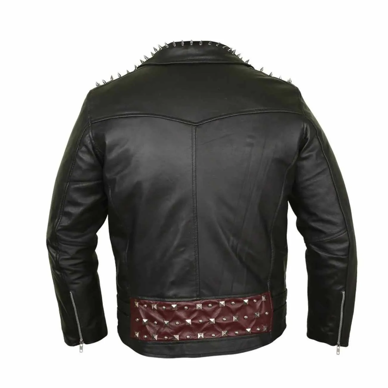 Studded Leather Jackets for Men With Red Lining