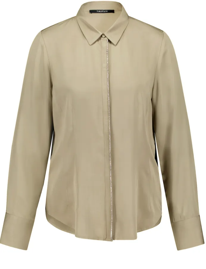 TAIFUN<BR>
Blouse with Rhinestone Placket<BR>
Sage<BR>
