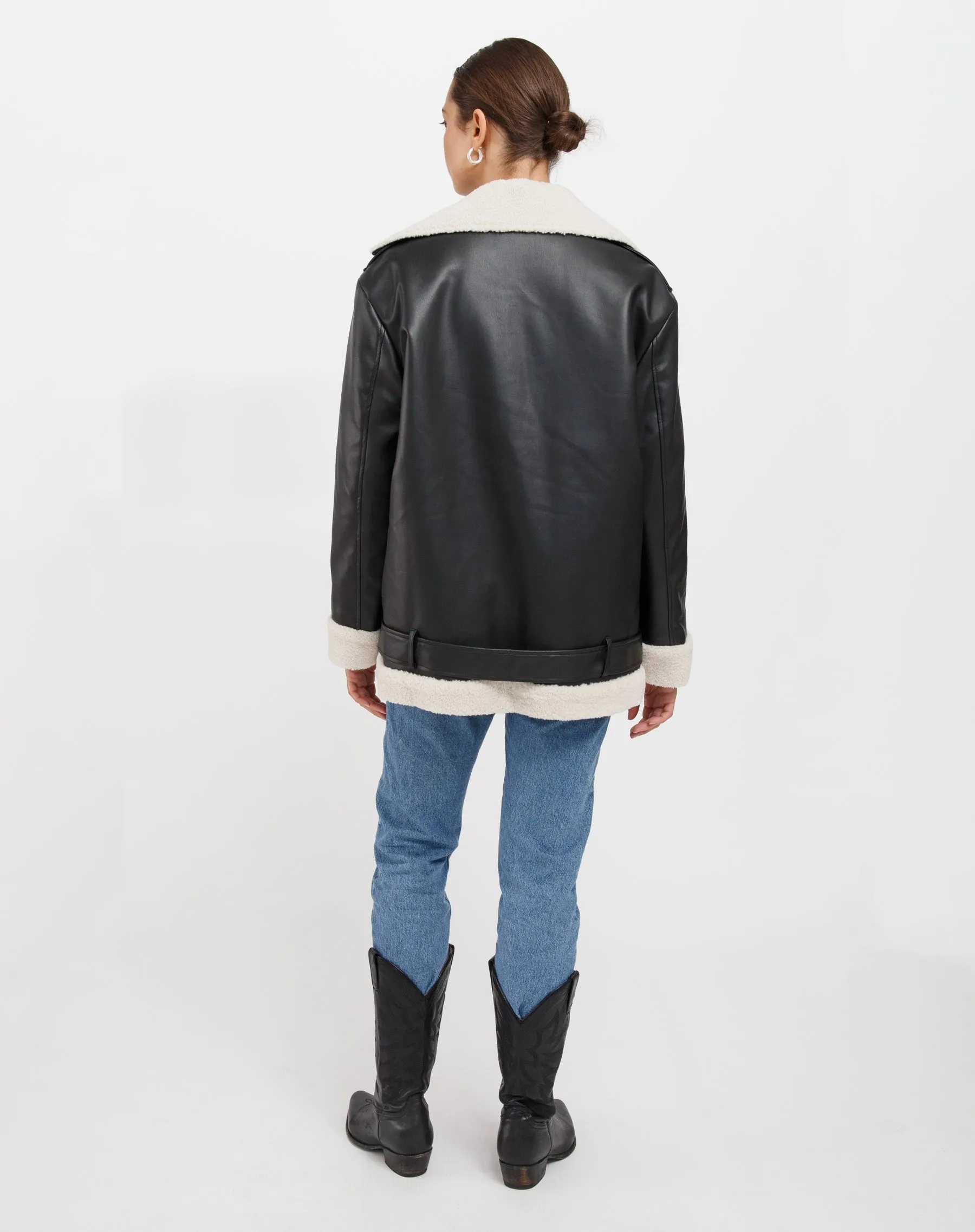 The Florence 2.0 Vegan Leather Jacket With Faux Shearling | Black