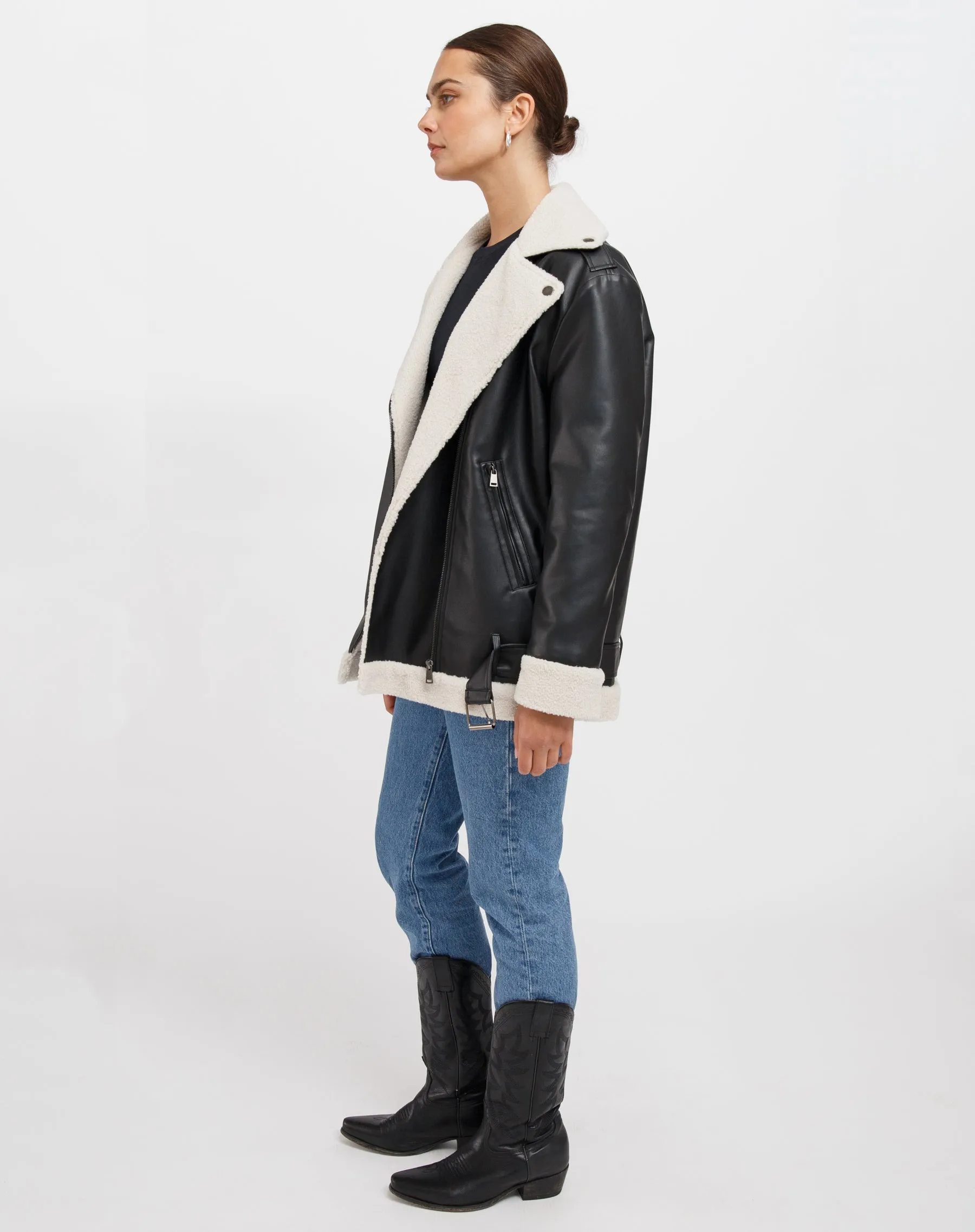 The Florence 2.0 Vegan Leather Jacket With Faux Shearling | Black