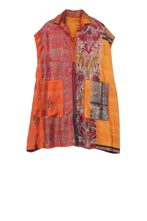 VINTAGE SILK PATCH KANTHA SHIRT DRESS - vp2426-org -