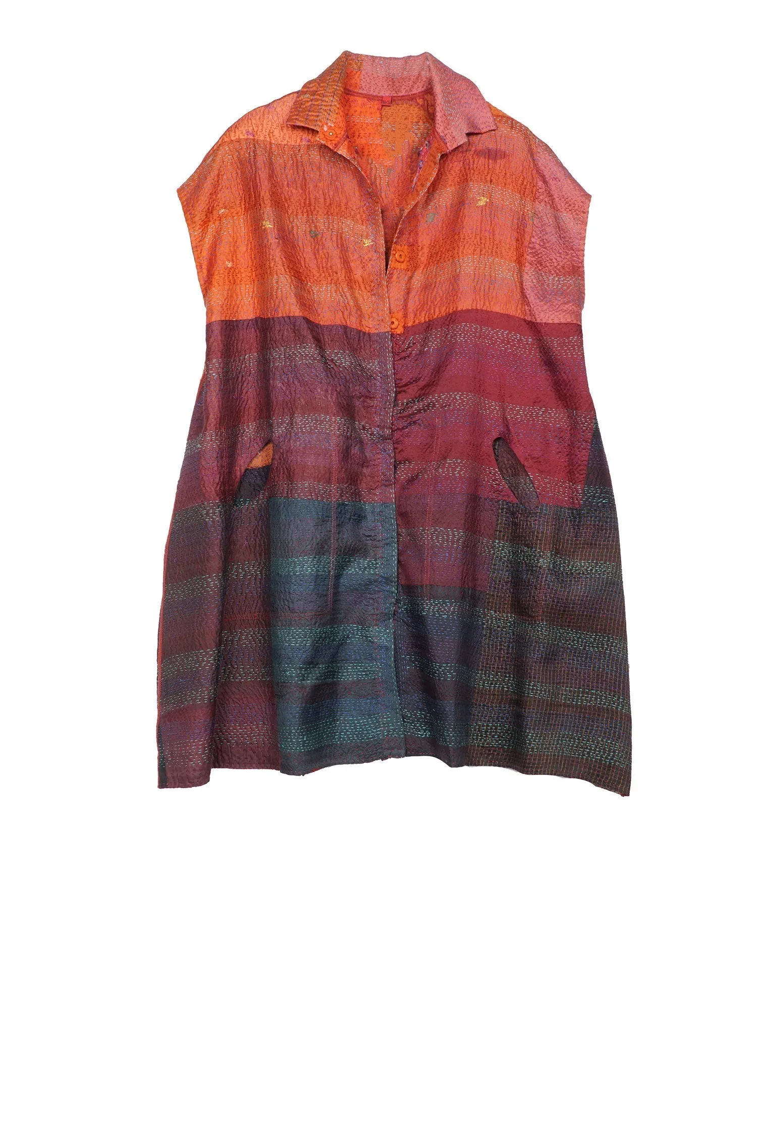 VINTAGE SILK PATCH KANTHA SHIRT DRESS - vp2426-org -