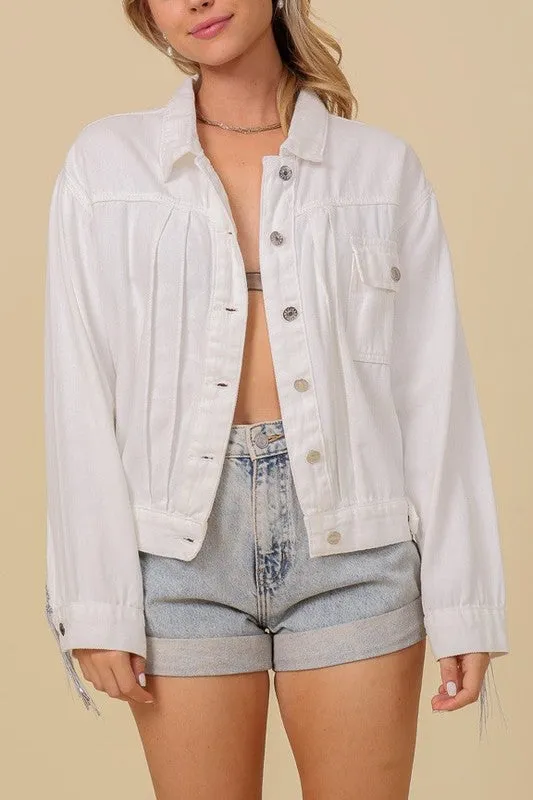 White Long Sleeve Sequin Fringe Jacket