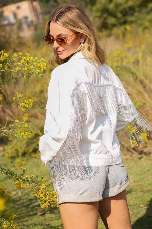 White Long Sleeve Sequin Fringe Jacket