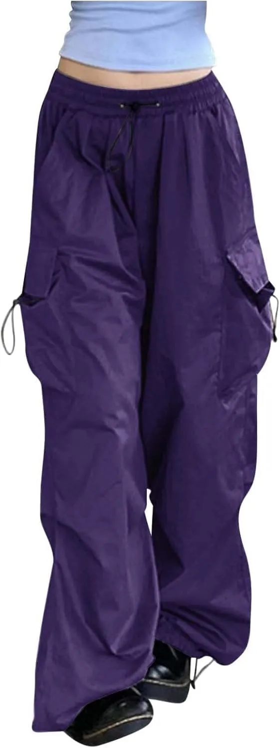 Womens Cargo Pants Baggy High Waisted Summer Wide Leg Casual 2025 Drawstring Elastic Waist with Pockets
