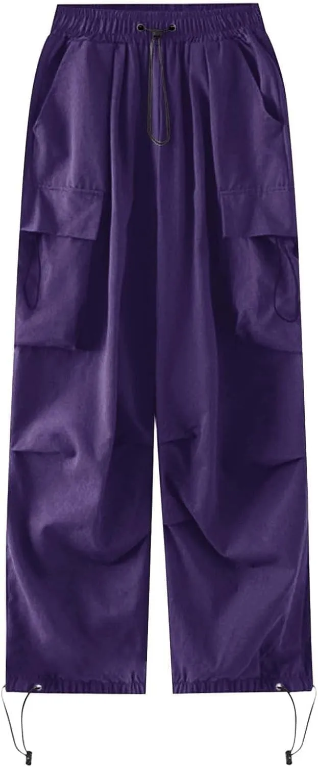 Womens Cargo Pants Baggy High Waisted Summer Wide Leg Casual 2025 Drawstring Elastic Waist with Pockets