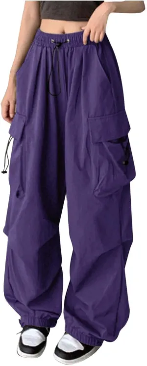 Womens Cargo Pants Baggy High Waisted Summer Wide Leg Casual 2025 Drawstring Elastic Waist with Pockets