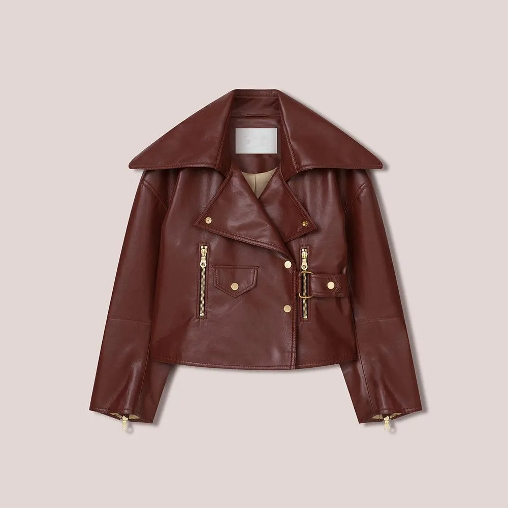 Women's Red Sheepskin Leather Designer's Fashion Jacket
