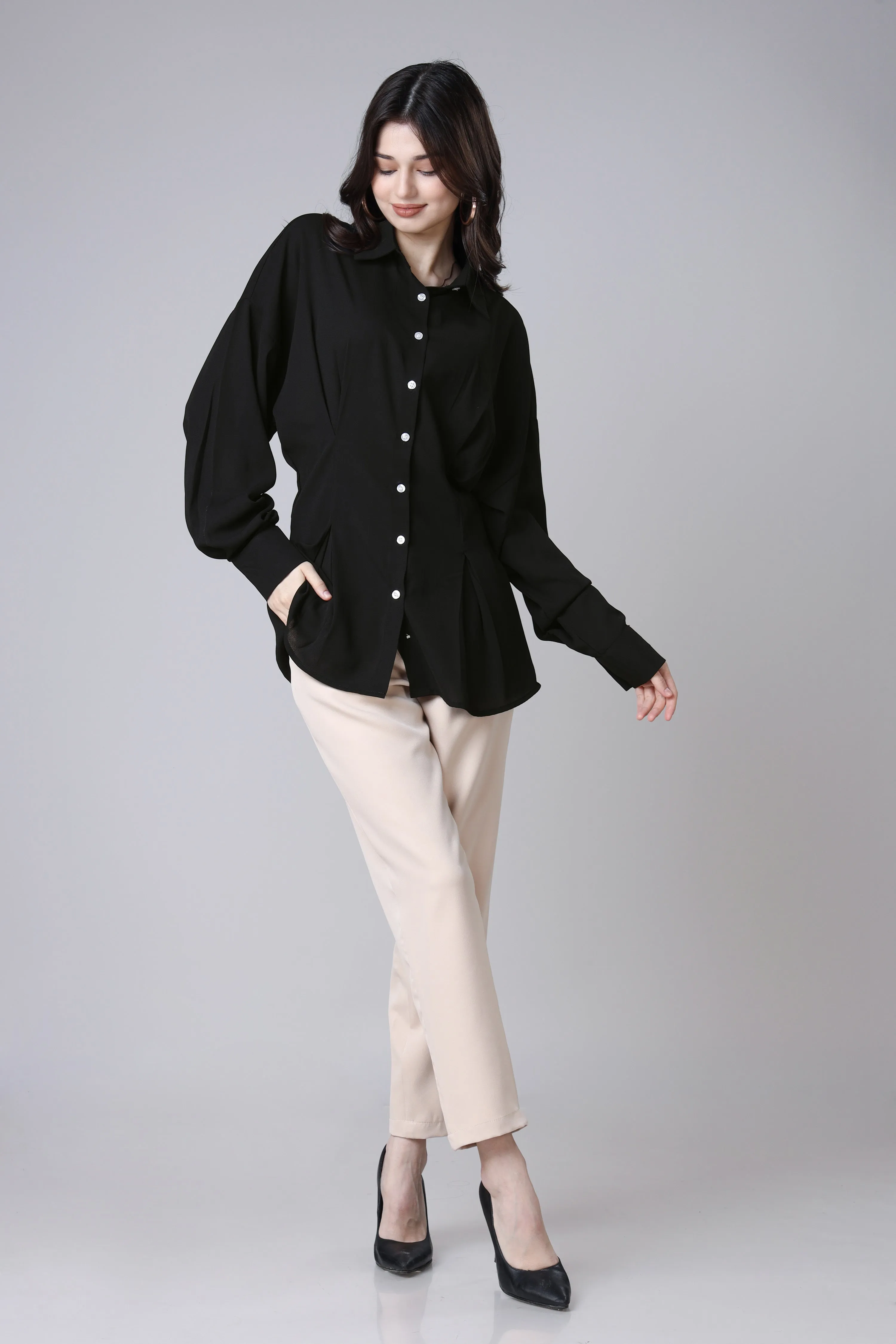 Women's Solid Black Casual Shirt