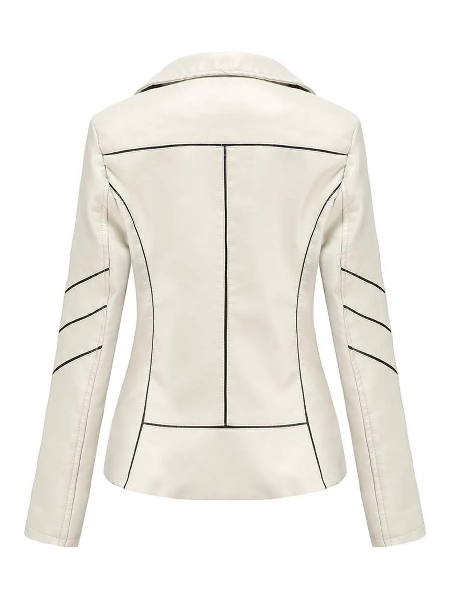 Women's Zipper Slim Leather Biker Jacket
