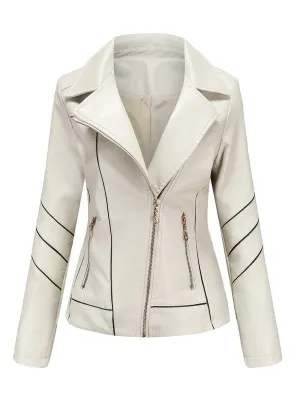 Women's Zipper Slim Leather Biker Jacket