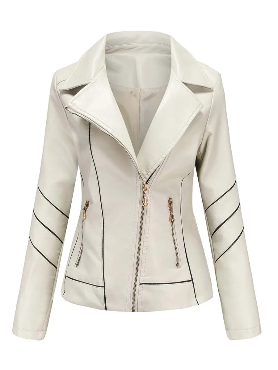 Women's Zipper Slim Leather Biker Jacket
